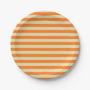 Beige and Orange Stripes Paper Plate