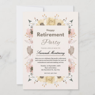 Beige and Pink Floral Photo Retirement Party Invitation