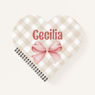 Beige and pink gingham with watercolor bow  notebook