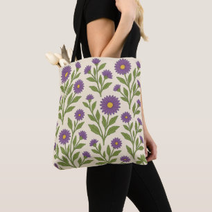 Beige and Purple Flowers Tote Bag