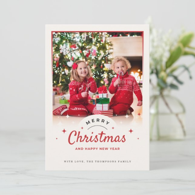 Beige and Red Family Christmas Holiday Card (Standing Front)