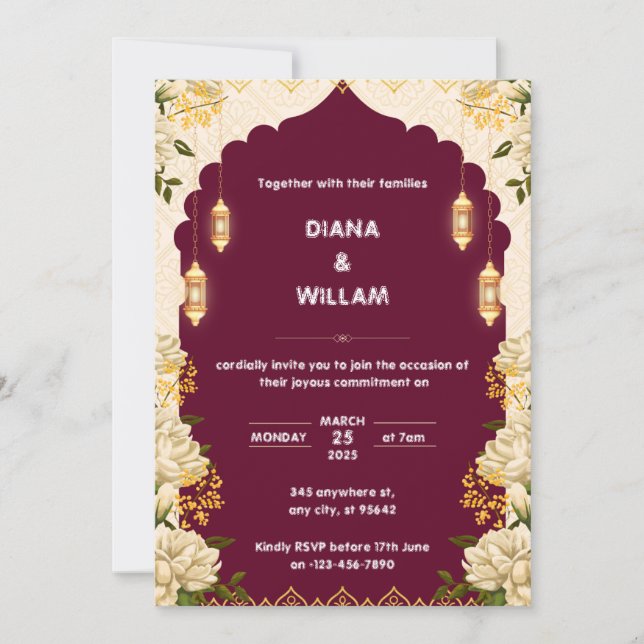 Beige and Red Wedding Invitation (Front)