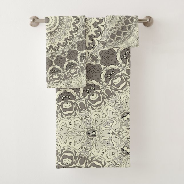 Beige and Taupe Mandala Pattern Design Bath Towel Set (Insitu)