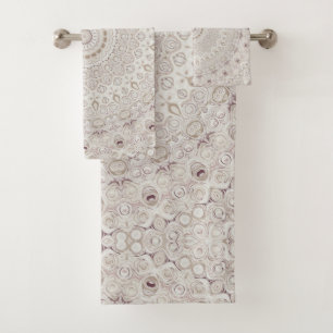 Beige and Taupe Mandala Pattern Design Bath Towel Set