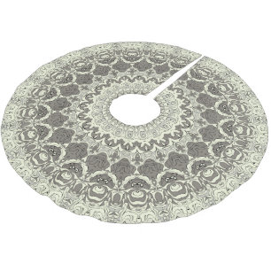 Beige and Taupe Mandala Pattern Design Brushed Polyester Tree Skirt