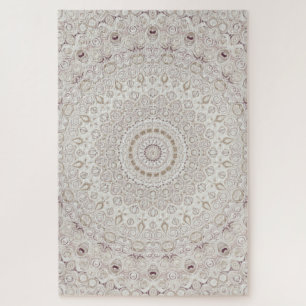 Beige and Taupe Mandala Pattern Design Jigsaw Puzzle
