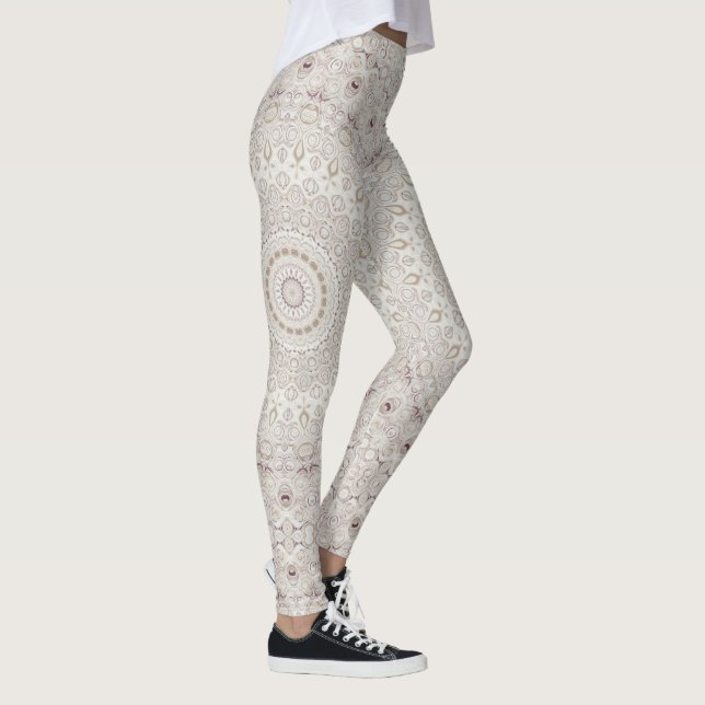 Beige and Taupe Mandala Pattern Design Leggings (Right)