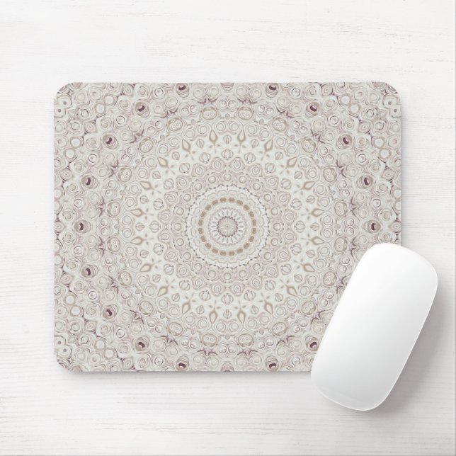 Beige and Taupe Mandala Pattern Design Mouse Pad (With Mouse)