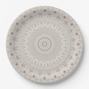 Beige and Taupe Mandala Pattern Design Paper Plate