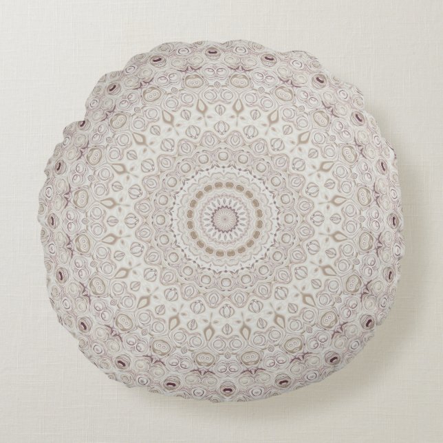 Beige and Taupe Mandala Pattern Design Round Cushion (Front)
