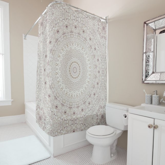 Beige and Taupe Mandala Pattern Design Shower Curtain (In Situ)