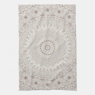 Beige and Taupe Mandala Pattern Design Tea Towel