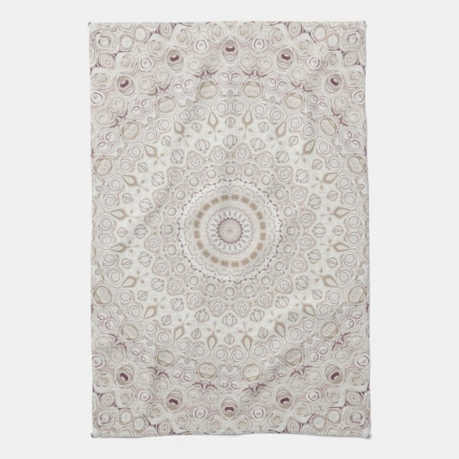 Beige and Taupe Mandala Pattern Design Tea Towel (Vertical)