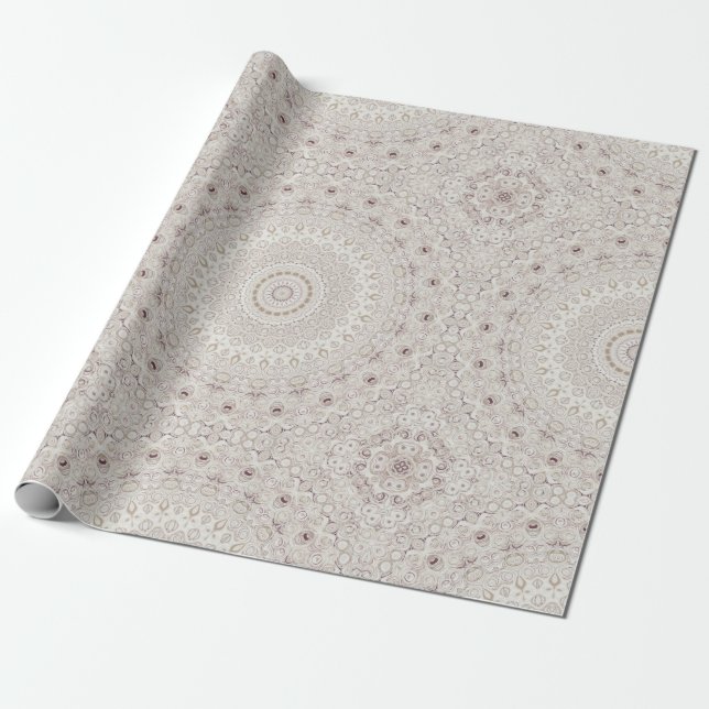 Beige and Taupe Mandala Pattern Design Wrapping Paper (Unrolled)