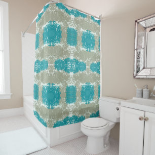 Beige and Teal Bath Shower Curtain