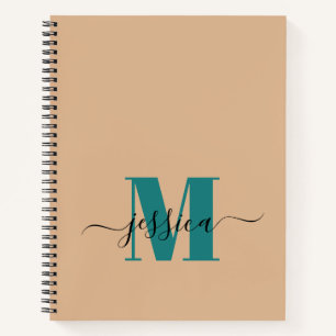 Beige and Teal Personalised Monogram Notebook