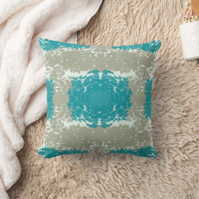 Beige and Teal Throw Pillow (Blanket)
