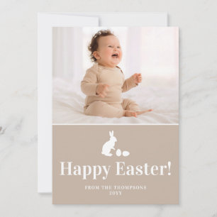 Beige And White Bunny With Custom Photo Easter Card