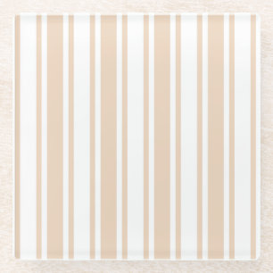 Beige and white candy stripes glass coaster