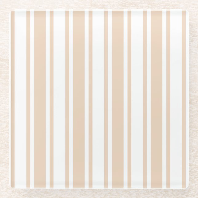 Beige and white candy stripes glass coaster (Front)