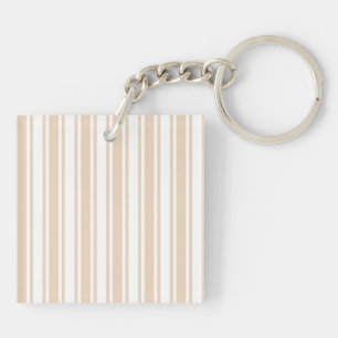 Beige and white candy stripes key ring