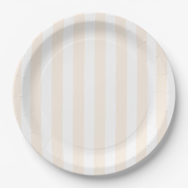 Beige and white candy stripes paper plate (Front)