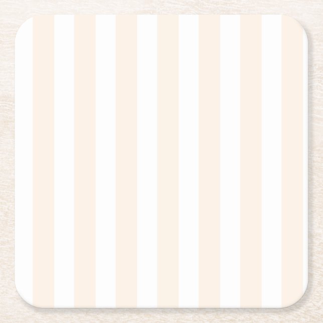 Beige and white candy stripes square paper coaster (Front)
