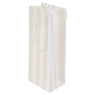 Beige and white candy stripes wine gift bag