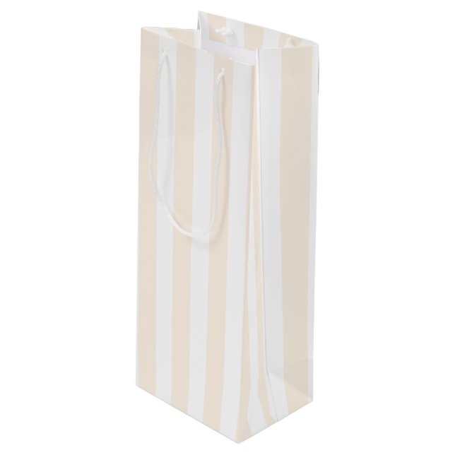 Beige and white candy stripes wine gift bag (Front Angled)