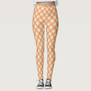 Beige and white chequered leggings displayed