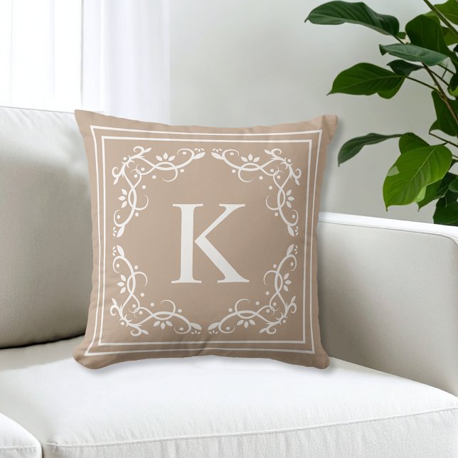 Beige And White Decorative Frame Custom Monogram Cushion (Creator Uploaded)