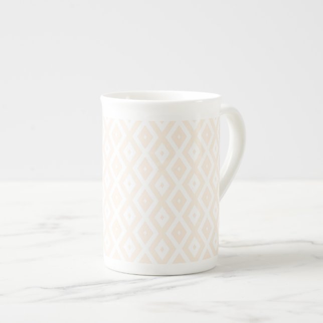 Beige and white diamond pattern bone china mug (Front Right)