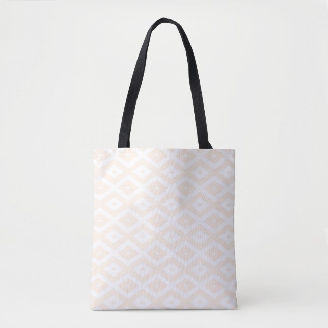 Beige and white diamond pattern tote bag (Front)