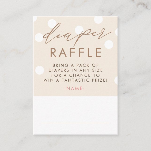 Beige and White Diaper Raffle Baby Shower Tickets Enclosure Card (Front)