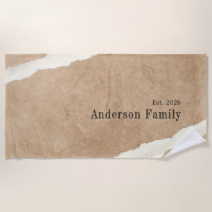 Beige and White Earth Tone, Minimalist Family Beach Towel