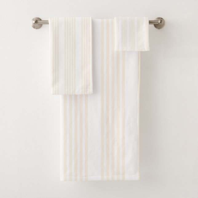 Beige and white five stripe pattern bath towel set (Insitu)