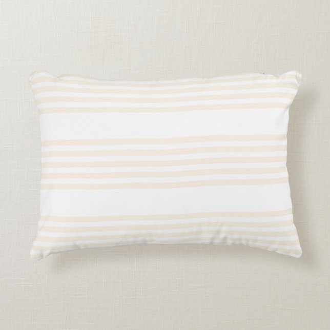 Beige and white five stripe pattern decorative cushion (Front)