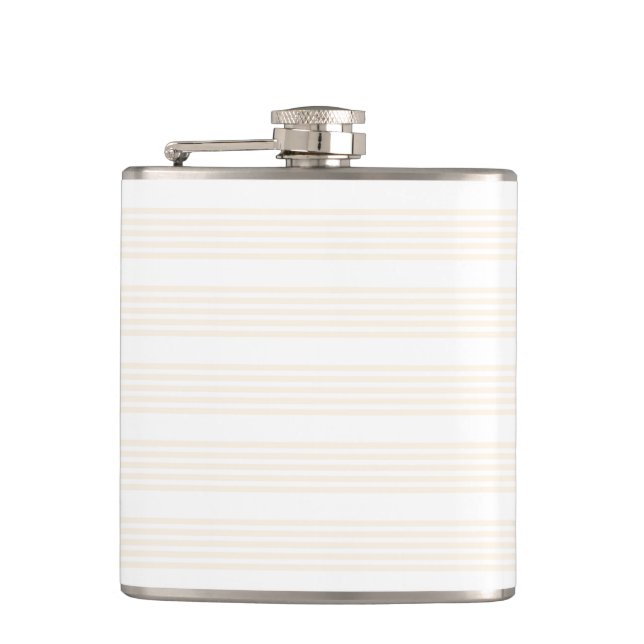Beige and white five stripe pattern hip flask (Front)