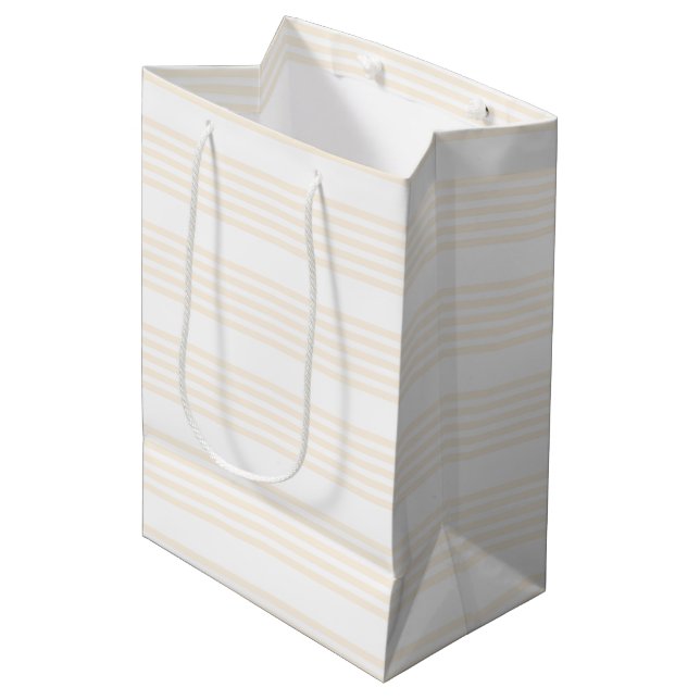 Beige and white five stripe pattern medium gift bag (Front Angled)