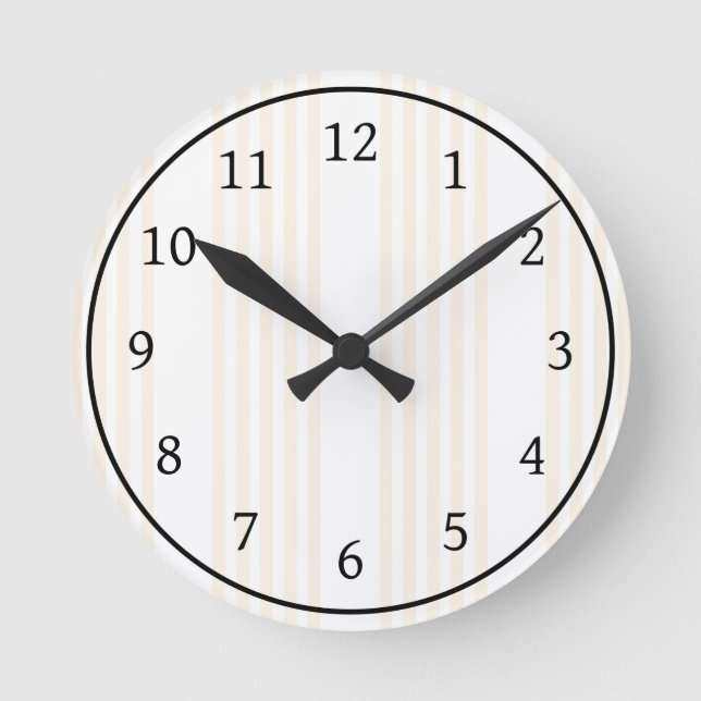 Beige and white five stripe pattern round clock (Front)