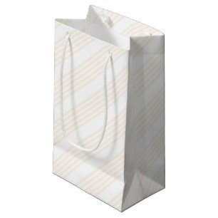 Beige and white five stripe pattern small gift bag