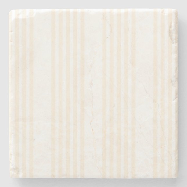 Beige and white five stripe pattern stone coaster (Front)