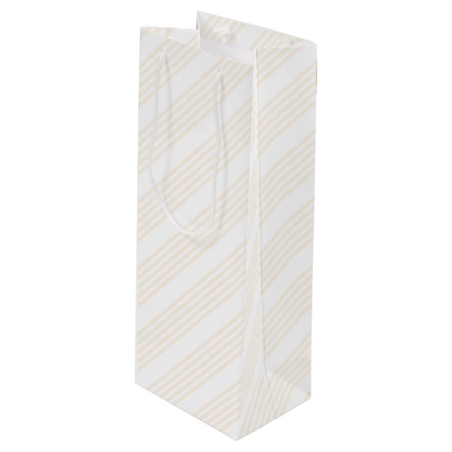 Beige and white five stripe pattern wine gift bag (Front Angled)