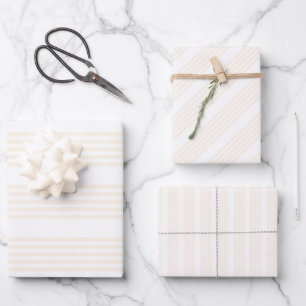 Beige and white five stripe pattern wrapping paper sheet
