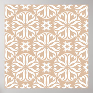 Beige and white floral ornament. Seamless patterna Poster