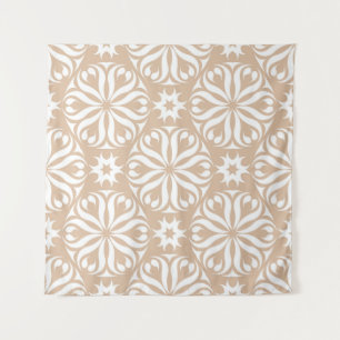 Beige and white floral ornament. Seamless patterna Tapestry