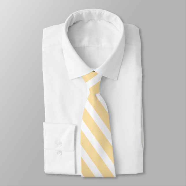 Beige and White Geometric Diagonal Stripes Tie (Tied)