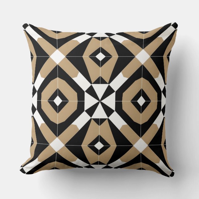 Beige and White Geometric Diamond  Cushion (Front)