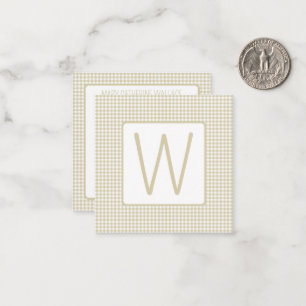 Beige and White Gingham Plaid Monogram Card