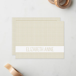 Beige and White Gingham Plaid Personalised Card